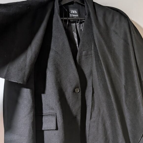 NEW Zara | Oversized Wool Scarf Blazer in Black - Picture 6 of 16